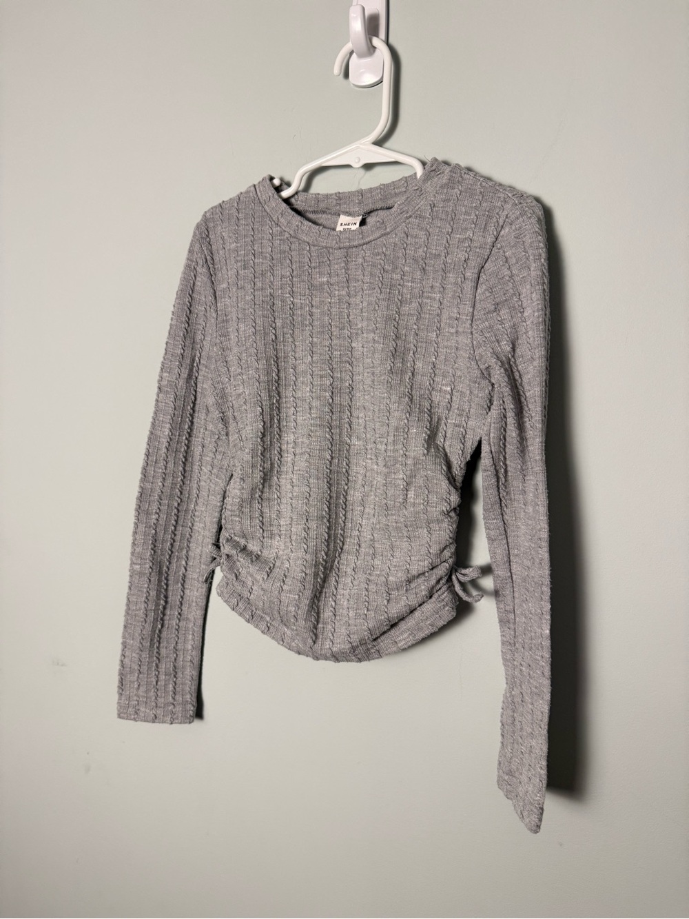 Girls Gray Ribbed Long-Sleeve Side-Tie Size 9Y